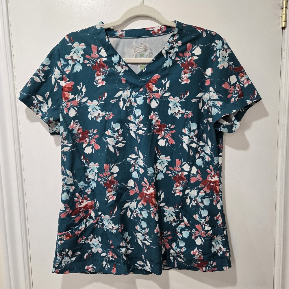 Health Pro Green Floral Scrub Shirt